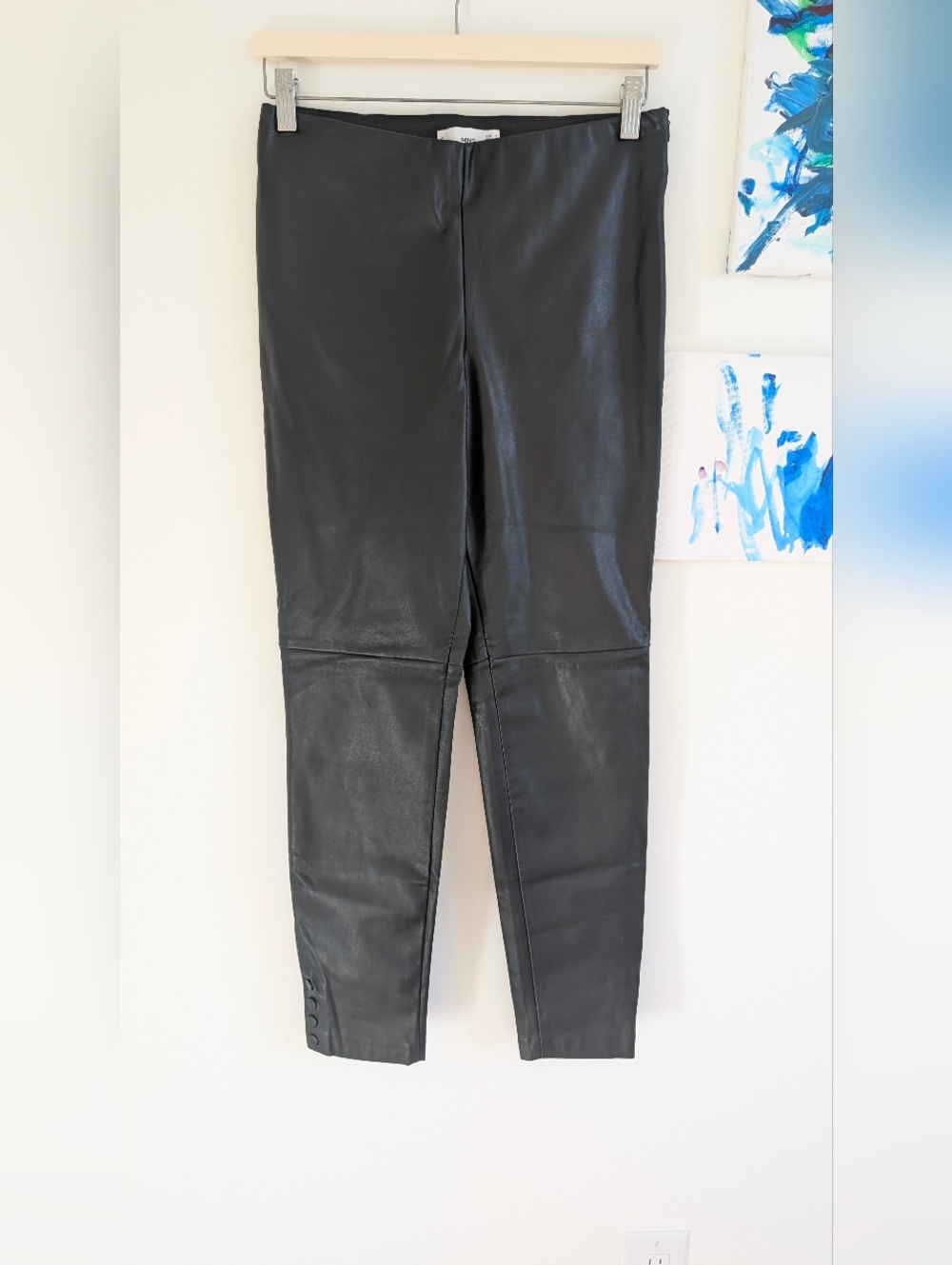 Mango Faux Leather Trousers With Button Accents At The Ankles